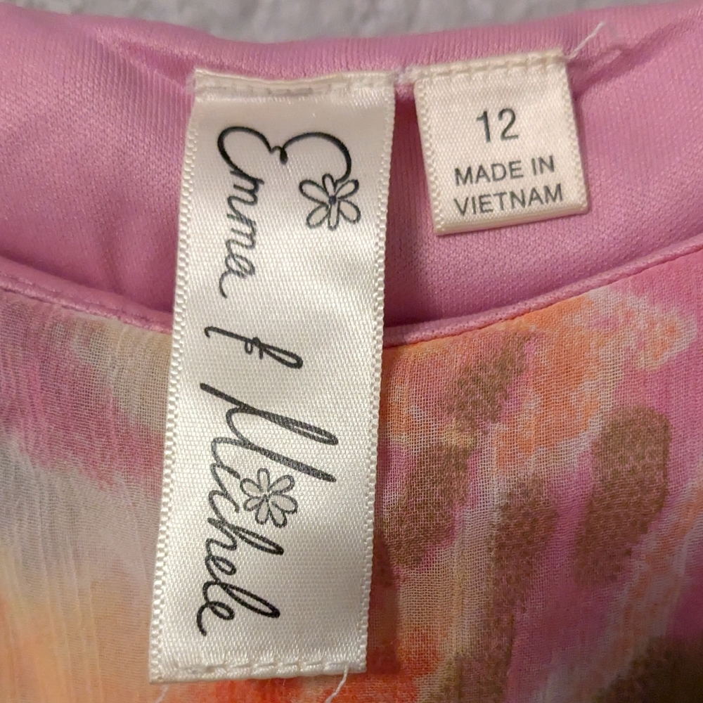 Emma & Michele Pink and Brown Floral Mini Dress Chiffon Overlay Sz. 12 - Picture 6 of 12